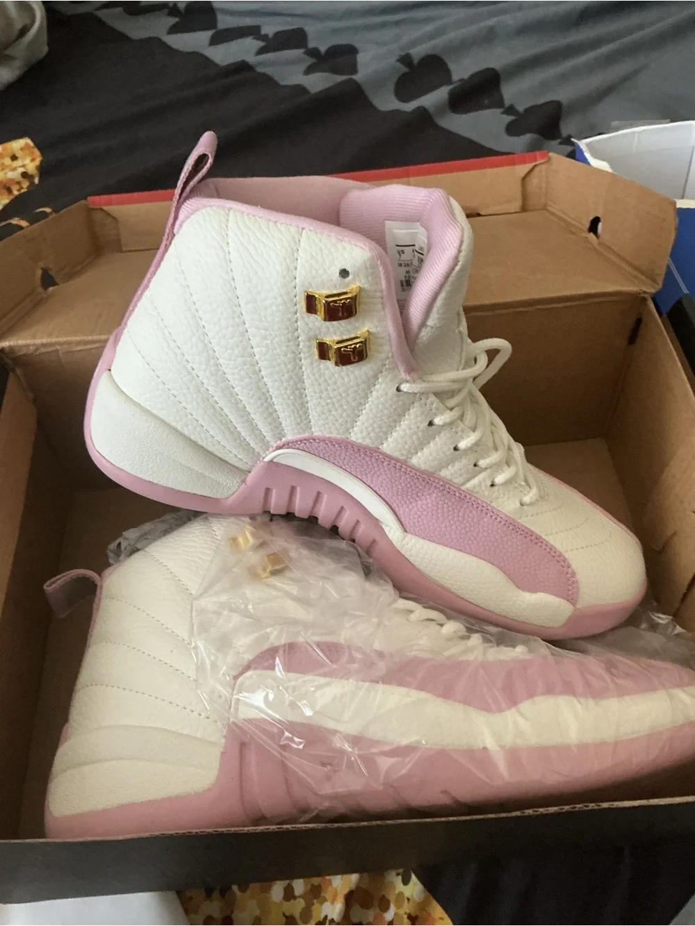 Jordan Women’s High-Top Sneakers in White, Light Pink & Gold